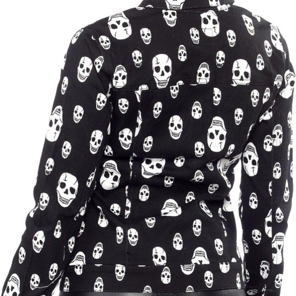 NEW TRIPP ToXiC SKULL Print Stretch Denim JACKET M - Picture 3 of 8